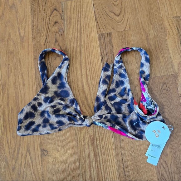 NWT PQ Swim Reversible Leopard and Floral Bikini Set Women's Size L - Picture 3 of 6